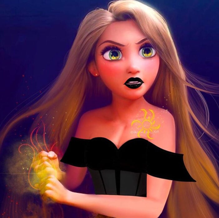 Princesa Rapunzel con atuendo de villana