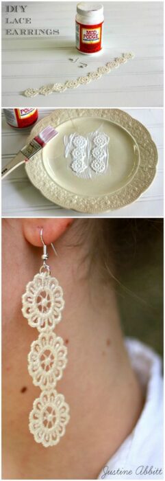 aretes con encaje y resistol blanco; Accesorios que puedes hacer tú misma