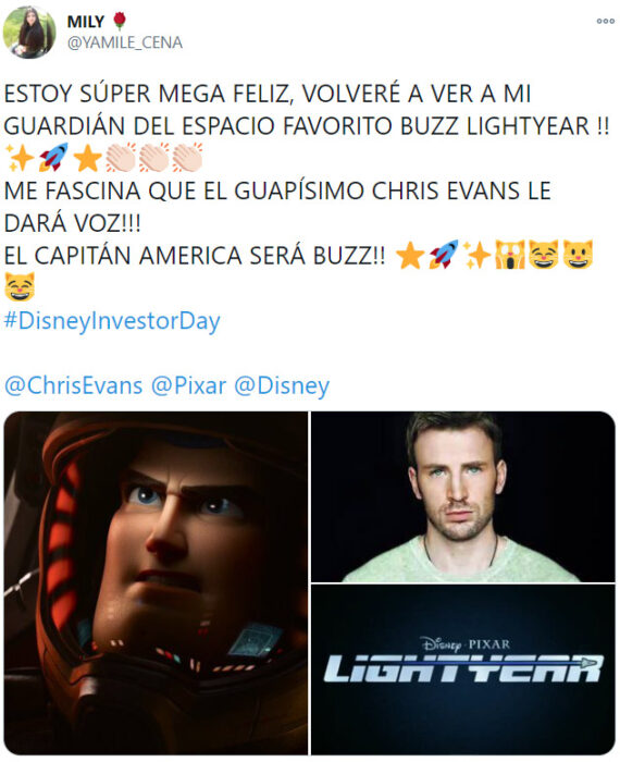 Screen shot de Twitter sobre proyecto Lightyear