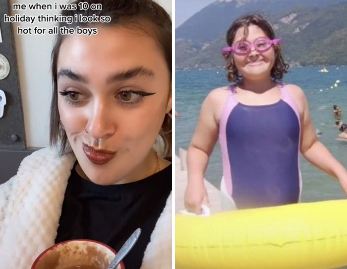 Chicas mostrando el antes y después de su infancia 