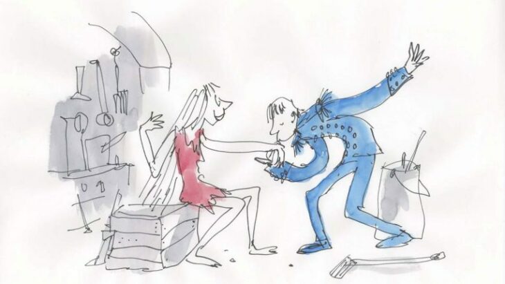 Dibujo del ilustrador Quentin Blake, de Cenicienta y el Príncipe Azul