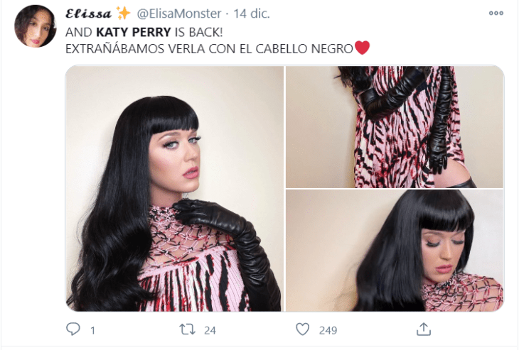 Tuits sobre el cabello negro de Katy Perry