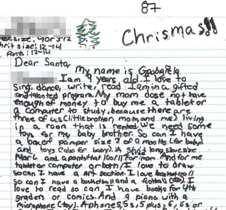 Carta escrita por niño para Santa Claus