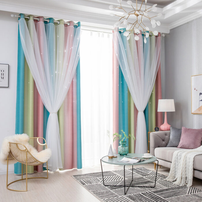 Regalos bonitos para el intercambio de Navidad; cortinas de colores pastel rosa, amarillo, azul y con tul para la sala o la habitación