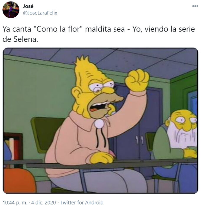 Screen Shot de Twitter sobre la reacción de 'Selena: la serie'