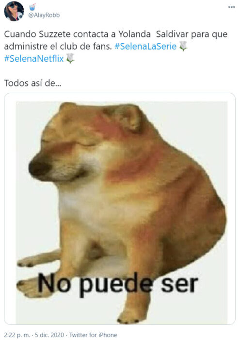 Screen Shot de Twitter sobre la reacción de 'Selena: la serie'