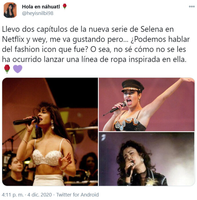 Screen Shot de Twitter sobre la reacción de 'Selena: la serie'