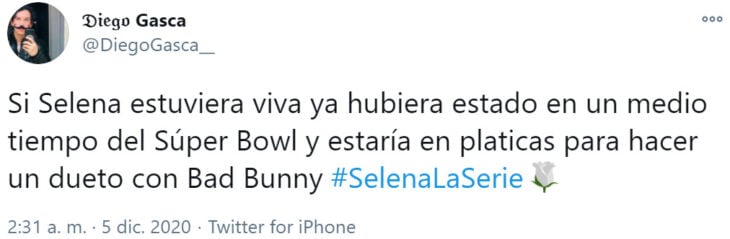 Screen Shot de Twitter sobre la reacción de 'Selena: la serie'
