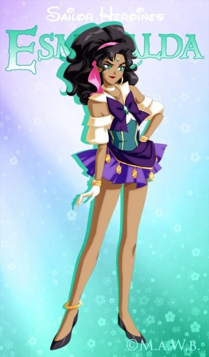 Ilustración digital de la artista Drachea Rannak, del personaje de Disney de Esmeralda, de 'El jorobado de Notre Dame' en su versión anime