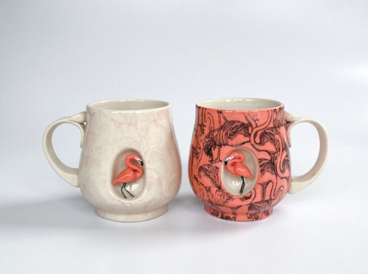 Tazas de Brooke Knippa de AP Curiosities Art Studio de Flamingo