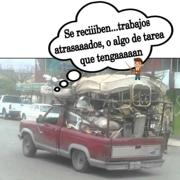 meme de una camioneta que pide a sus alumnos las tareas 