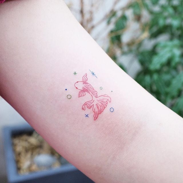 Tatuaje en el brazo de pez koi