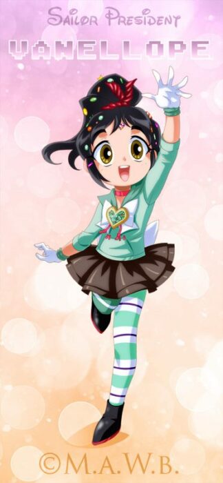 Ilustración digital de la artista Drachea Rannak, del personaje de Disney, de Vanellope de 'Ralph el demoledor' en su versión anime