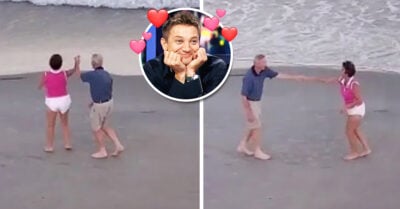 Pareja de ancianos es captada bailando en la playa y morimos de amor