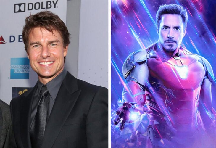 Del lado izquierdo el actor Tom Cruise y del lado derecho el personaje de  Iron Man
