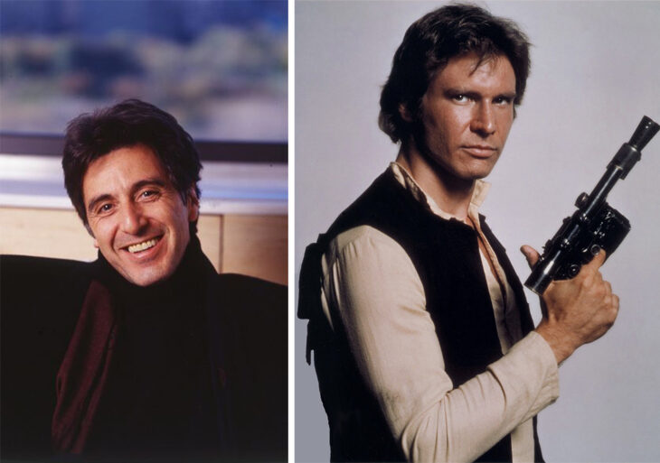 Del lado izquierdo el actor Al Pacino y del lado derecho el personaje de Han Solo