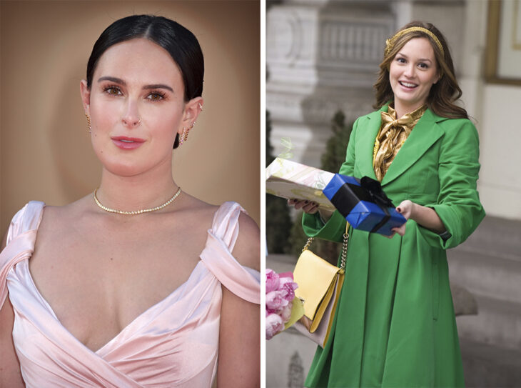 Del lado izquierdo la actriz Rumer Willis y del lado derecho el personaje de Blair Waldorf