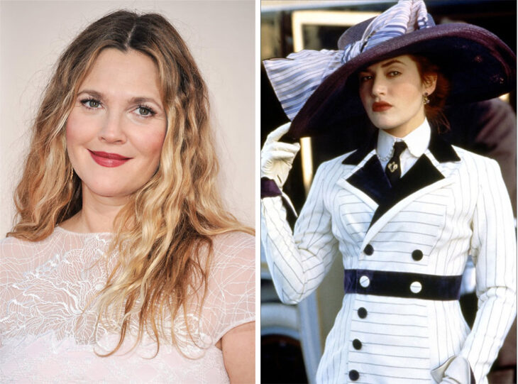 Del lado izquierdo la actriz Drew Barrymore  y del lado derecho el personaje de Rose DeWitt Bukater