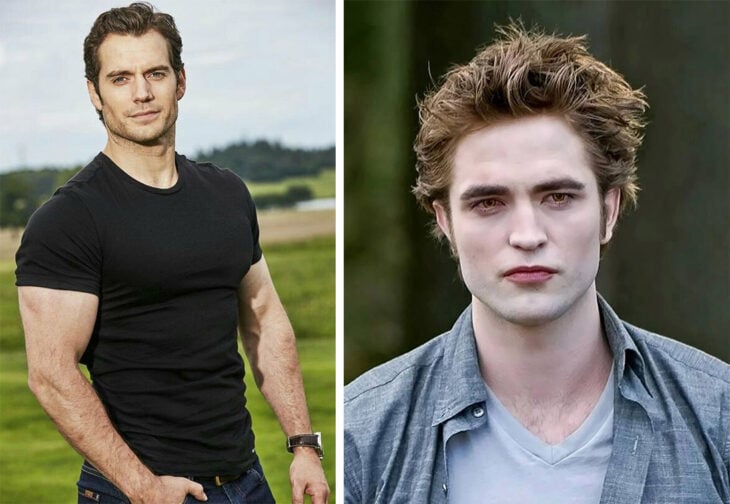 Del lado izquierdo el actor Henry Cavill y del lado derecho el personaje de Edward Cullen