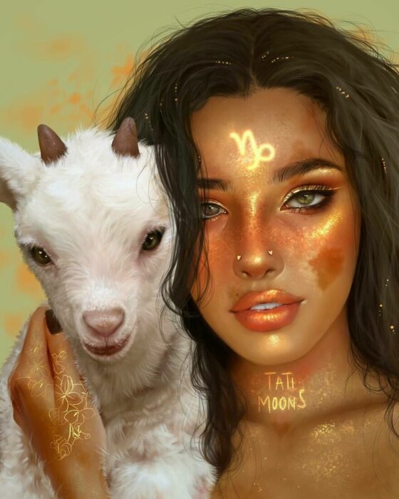 Ilustración digital de tatimoons de signo zodiacal capricornio