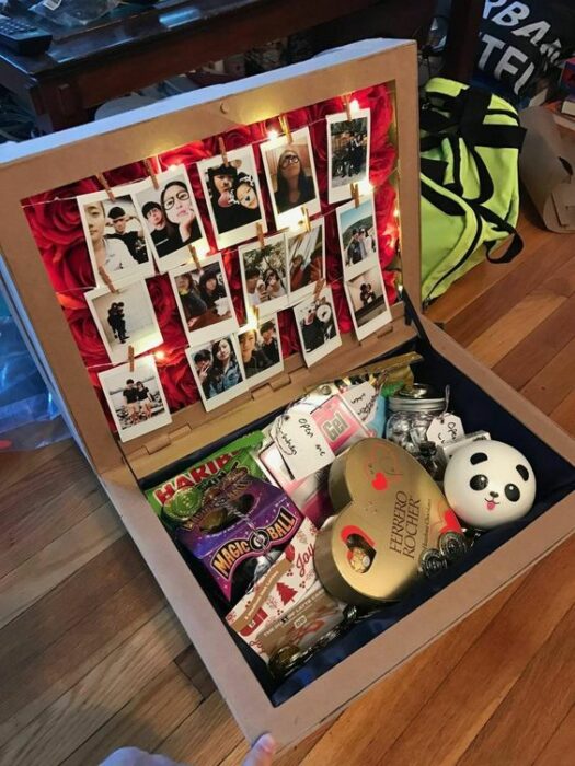 Caja sorpresa con fotos y dulces para San Valentín 