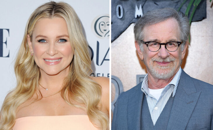 Del lado izquierdo Jessica Capshaw y Steven Spielberg del lado derecho