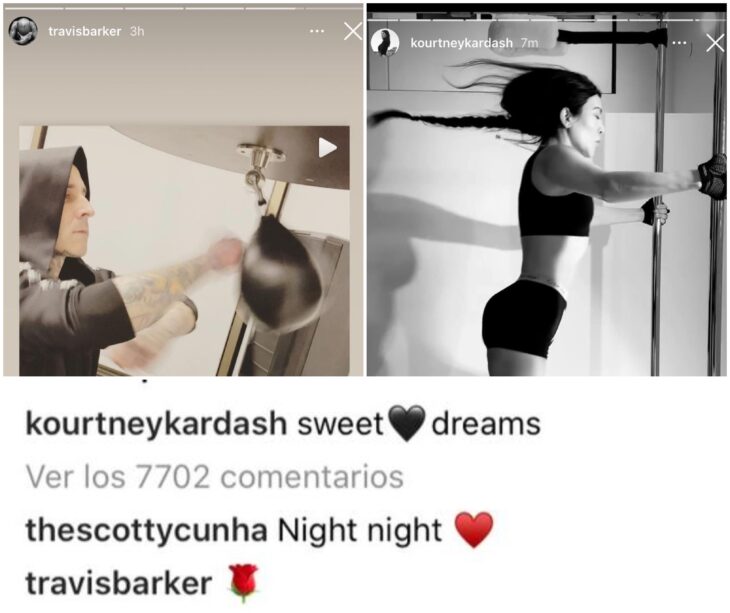 Kourtney Kardashian y Travis Barker realizando ejercicio y enviándose mensajes en Twitter