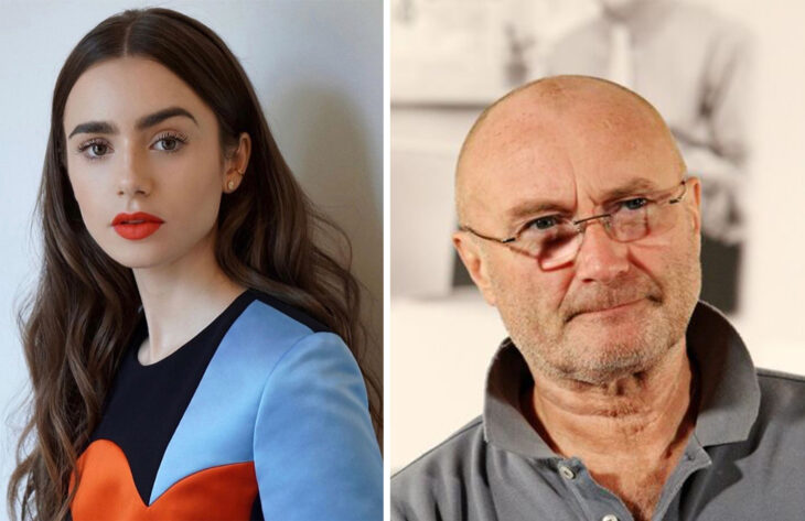 Del lado izquierdo Lilly Collins y Phil Collins del lado derecho