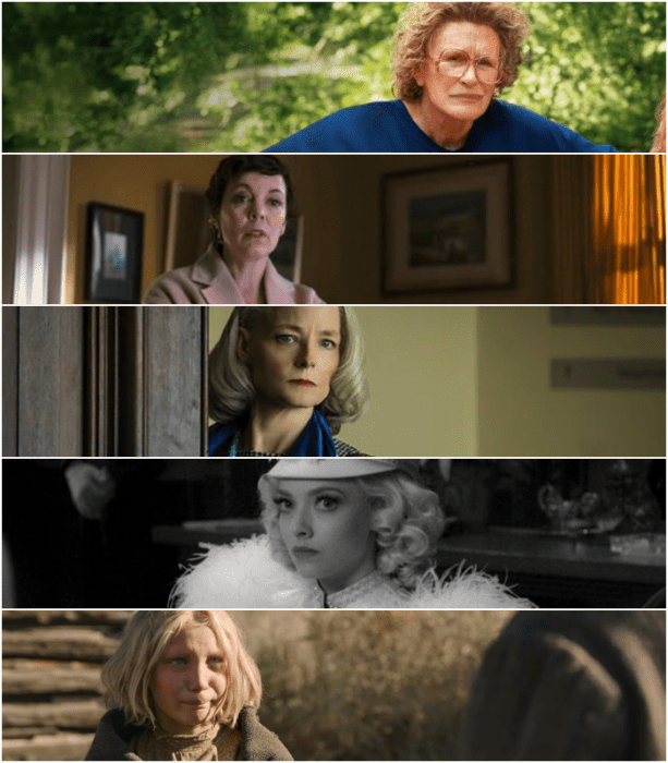 Glenn Close (“Hillbilly Elegy”)   Olivia Colman (“The Father”)   Jodie Foster (“The Mauritanian”)  Amanda Seyfried (“Mank”)   Helena Zengel (“News of the World”)