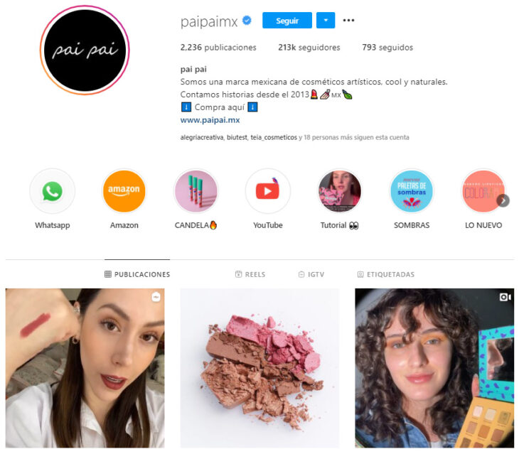 Perfil de Instagram de pai pai, marca mexicana de productos de belleza