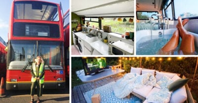Pareja transforma un autobús de 2 pisos en una casa de ensueño