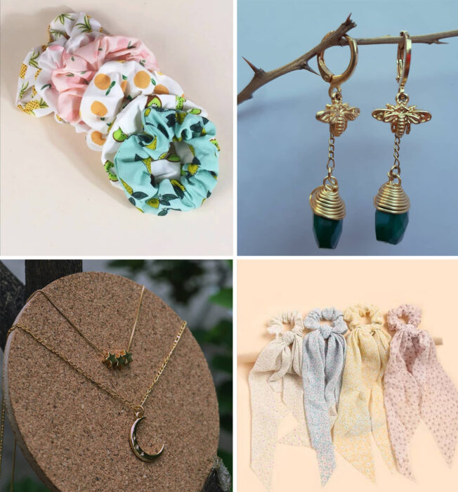 Collage de accesorios para el cabello y joyería