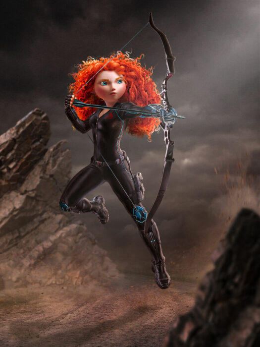 Arte digital de Sandevil mezclando a Black Widow y Mérida