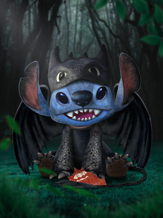 Arte digital de Sandevil mezclando a Chimuelo y Stitch