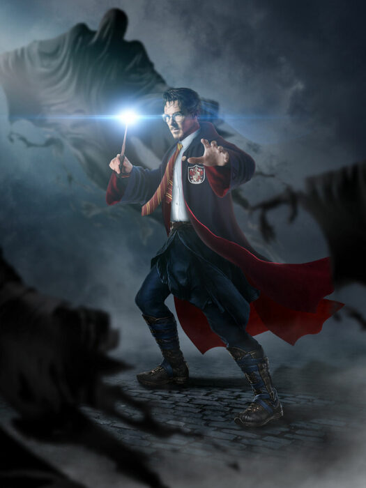 Arte digital de Sandevil mezclando a Dr. Strange y Harry Potter