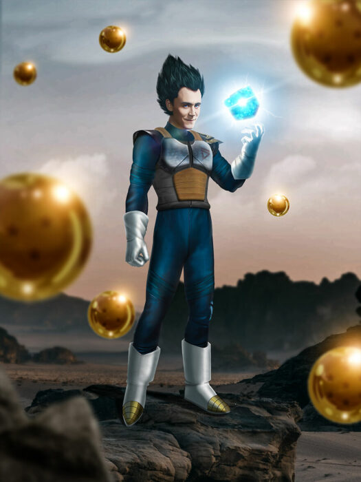 Arte digital de Sandevil mezclando a Loki y Vegeta