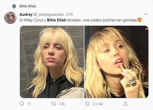 Comentarios en Twitter sobre el nuevo color de billie Eilish