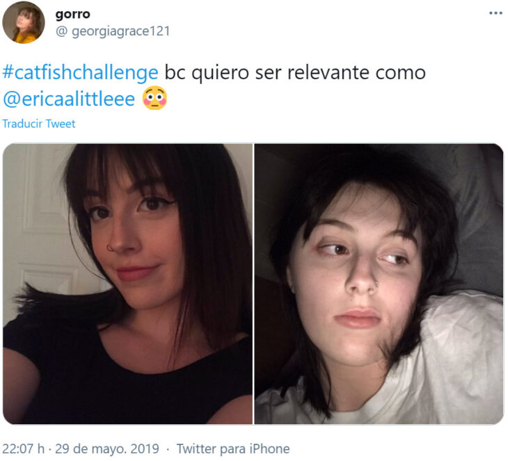 Screenshot de Twitter con el #CatfishChallenge 12