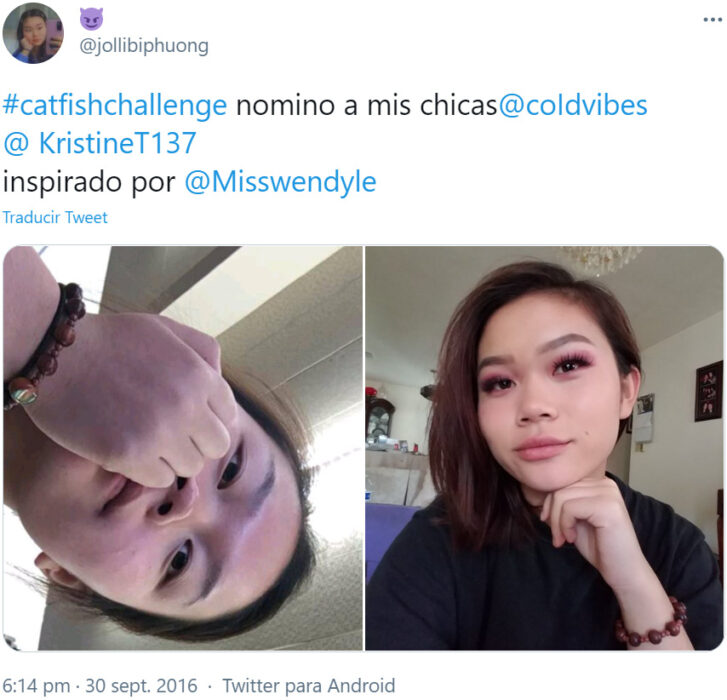 Screenshot de Twitter con el #CatfishChallenge 10