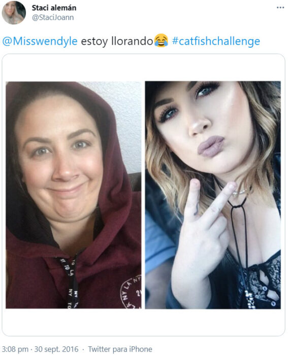 Screenshot de Twitter con el #CatfishChallenge 7