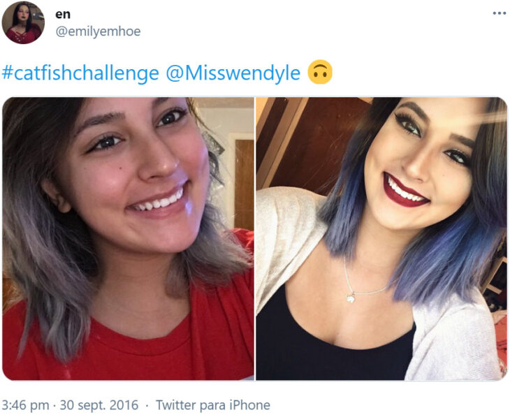 Screenshot de Twitter con el #CatfishChallenge 6