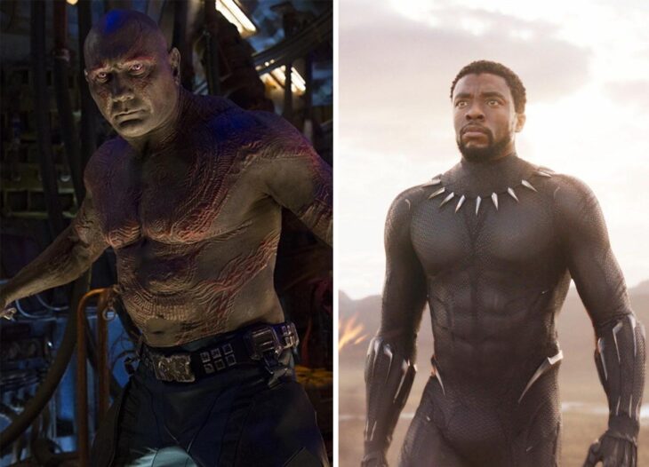 Del lado izquierdo Drax de 'Guardianes de la Galaxia', del lado derecho T'Challa de 'Black Panter' 