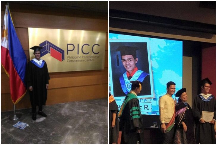 Jeric Rivas, estudiante recibiendo su diploma de graduación; Estudiante llora en su graduación porque su familia no quiso acompañarlo en su gran día