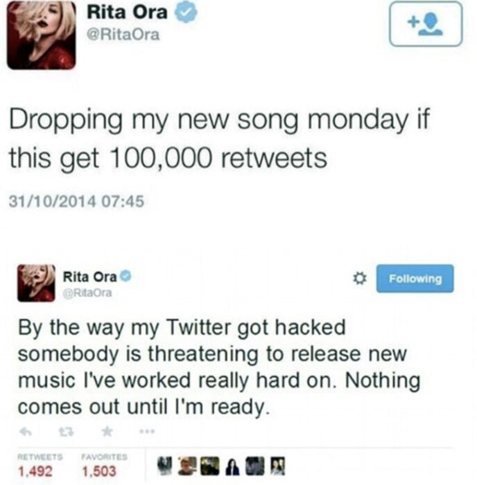 Comentario en twitter de Rita Ora 