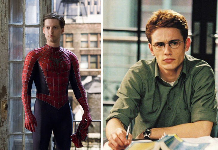 Del lado izquierdo el Hombre Arana, del lado derecho Harry Osborn