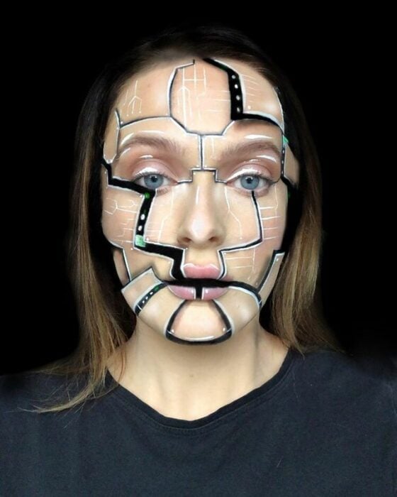 Nicky Hill, artista del maquillaje, cr4eando ilusiones ópticas con rostro cibernético 