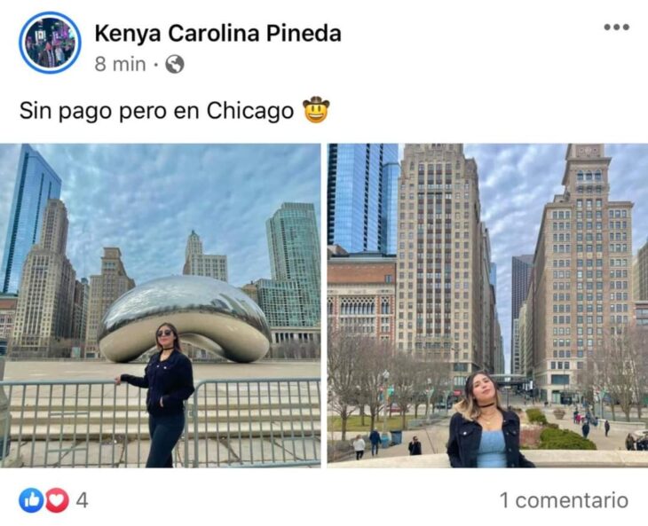 Chica posando en los edificios de Chicago; Mexicanos están compartiendo fotos de sus viajes con ingeniosas rimas