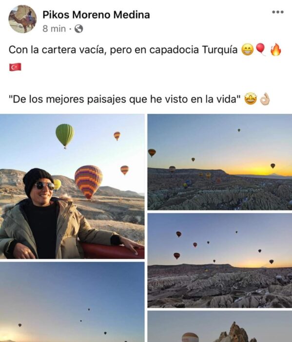 Chico dentro de un globo aerostático; Mexicanos están compartiendo fotos de sus viajes con ingeniosas rimas