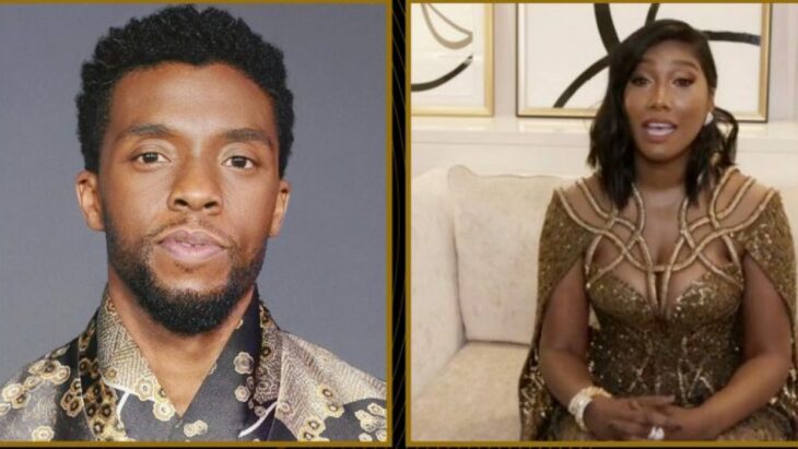 Esposa de Chadwick Boseman aceptando el premio a mejor actor de su esposo en un homenaje póstumo 