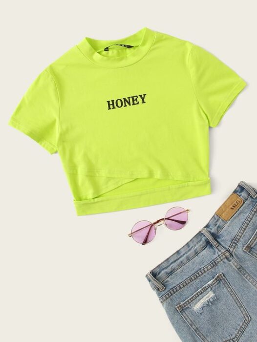 Blusa crop top en color verde neón